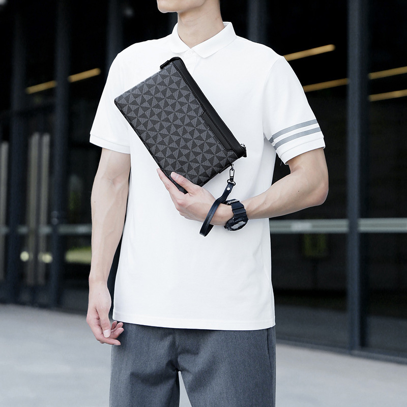 Pánsky clutch – PU, geometrický vzor, priedušný, Polyesterová podšívka, štýl Business Elite