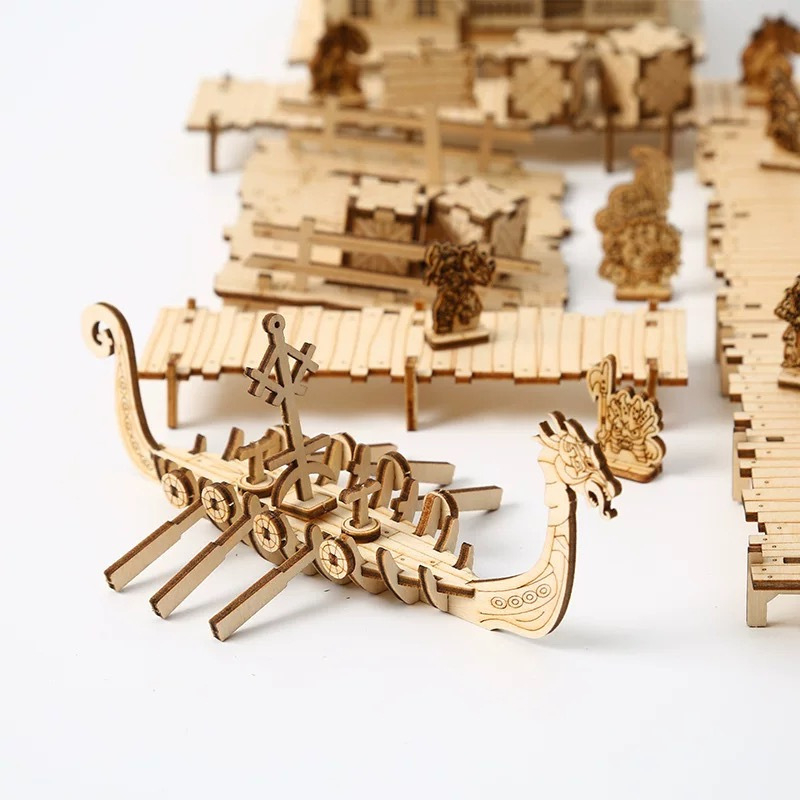 Medinė trimatė dėlionė — daugiafunkcinė, tinkama DIY, pritaikoma pagal brėžinius