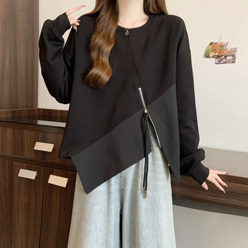 Női pulóver zipzárral elöl, hosszú ujjú, szabálytalan varrással, poliészter anyag