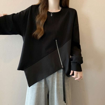 Női pulóver zipzárral elöl, hosszú ujjú, szabálytalan varrással, poliészter anyag