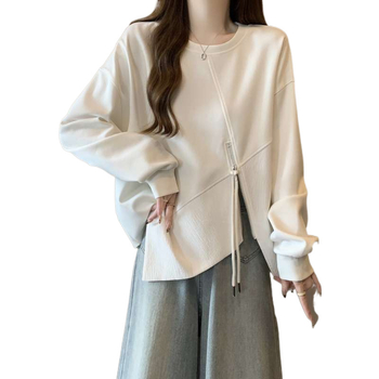 Női pulóver zipzárral elöl, hosszú ujjú, szabálytalan varrással, poliészter anyag