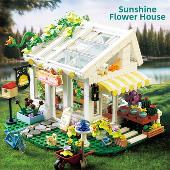 ABS plastiko konstrukcijų rinkinys – Saulėtas gėlių namas dizainas – LEGO suderinamas – 800+ detalės
