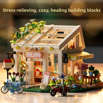 ABS plastiko konstrukcijų rinkinys – Saulėtas gėlių namas dizainas – LEGO suderinamas – 800+ detalės