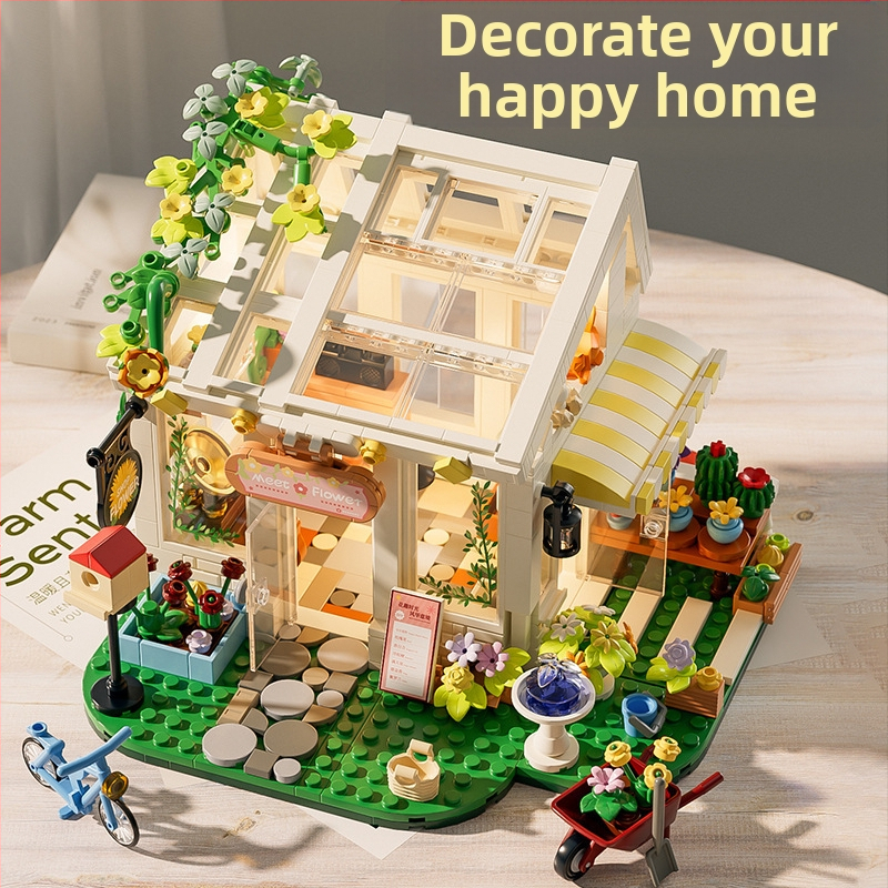 Конструктор от блокчета за деца – дизайн Слънчева цветна къща – ABS пластмаса – 800+ части – LEGO съвместим