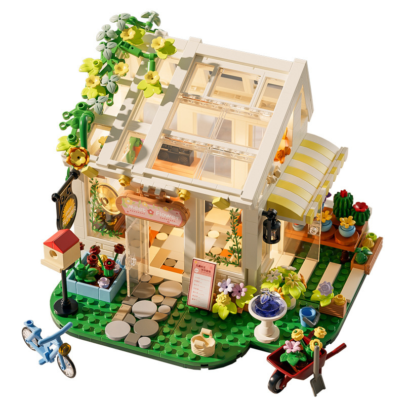 ABS plastiko konstrukcijų rinkinys – Saulėtas gėlių namas dizainas – LEGO suderinamas – 800+ detalės