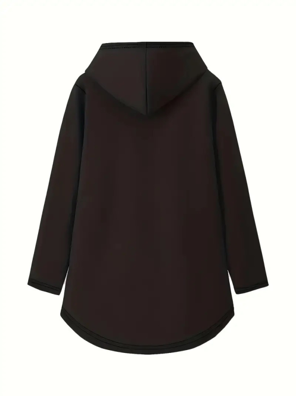 Γυναικείό άνετο φούτερ με κουκούλα και βελούδινο εσωτερικό, εκτύπωση με γράμματα, πλεκτό ύφασμα πολυεστέρα με 5% σπαντέξ, μακριά μανίκια.