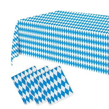 Vienkartinė staltiesė su šachmatų raštu, Oktoberfest vakarėlio tema – PE plastikas, stačiakampė