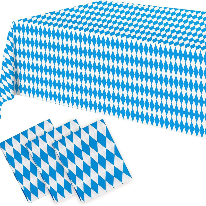 Vienkartinė staltiesė su šachmatų raštu, Oktoberfest vakarėlio tema – PE plastikas, stačiakampė