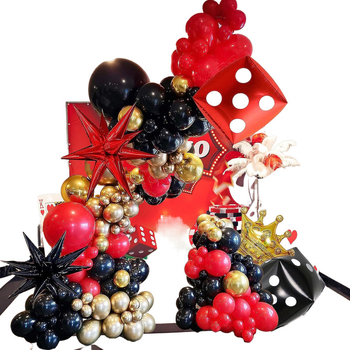 Balionų arkos komplektas - pokerio kauliukų stilius, latekso dekoratyviniai apvalūs balionai, be logotipo