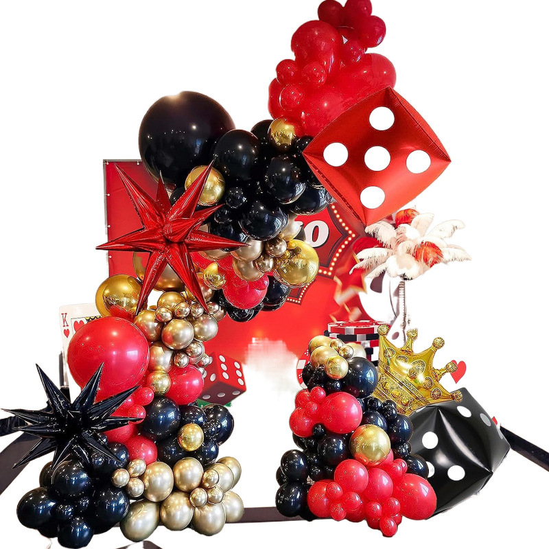 Balionų arkos komplektas - pokerio kauliukų stilius, latekso dekoratyviniai apvalūs balionai, be logotipo