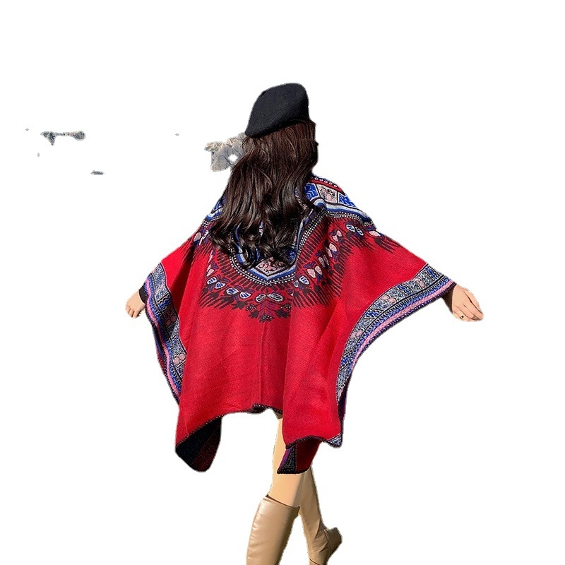 Moterų dirbtinio kašmyro etninio stiliaus vidutinio ilgio šaliką-paltą visoms sezonoms šiluma