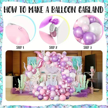 Balionų girliandos komplektas su undinės tematika vaikų vakarėliams dekoravimui (Medžiaga: aliuminio plėvelė; Baliono tipas: aliuminio plėvelės balionas; Forma: piešinė gyvūnas; IP leidimas: Ne; Taikomi scenarijai: Gimtadienis, Vaikų diena, Kitos)