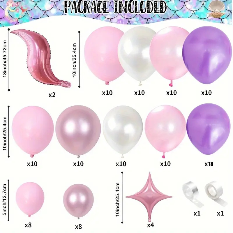 Balionų girliandos komplektas su undinės tematika vaikų vakarėliams dekoravimui (Medžiaga: aliuminio plėvelė; Baliono tipas: aliuminio plėvelės balionas; Forma: piešinė gyvūnas; IP leidimas: Ne; Taikomi scenarijai: Gimtadienis, Vaikų diena, Kitos)