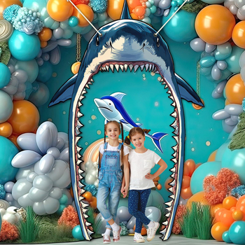 Φωτοκουρτίνα με θέμα καρχαρίας για πόρτα και πανό γενεθλίων – πολυεστέρας, μοντέρνος σχεδιασμός, διακόσμηση χώρου