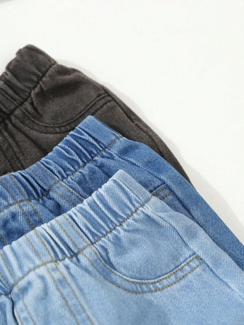 Αγόρια τζιν από ντένιμ για άνοιξη και φθινόπωρο, 95% βαμβάκι, πλύσιμο με ένζυμα, μέση με ελαστική ζώνη, μονόχρωμο σχέδιο