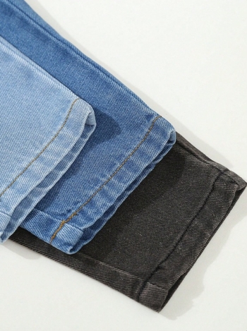 Αγόρια τζιν από ντένιμ για άνοιξη και φθινόπωρο, 95% βαμβάκι, πλύσιμο με ένζυμα, μέση με ελαστική ζώνη, μονόχρωμο σχέδιο