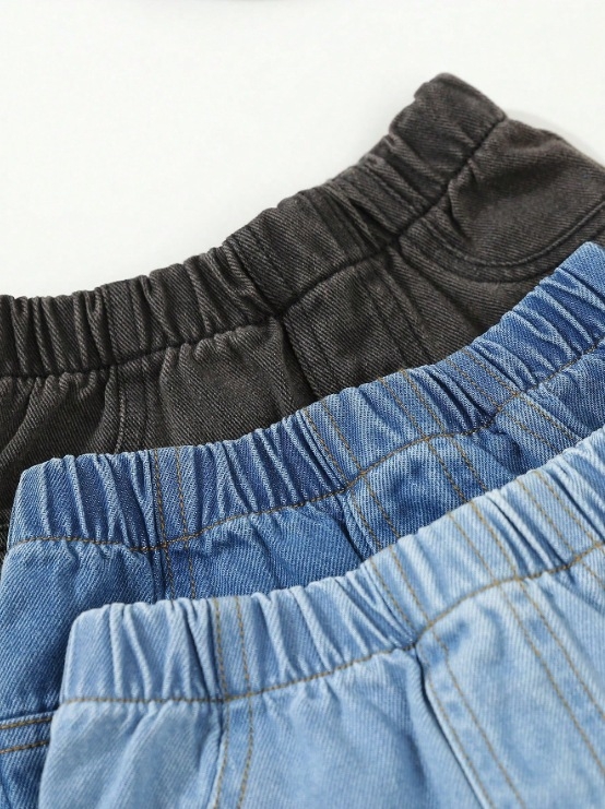 Αγόρια τζιν από ντένιμ για άνοιξη και φθινόπωρο, 95% βαμβάκι, πλύσιμο με ένζυμα, μέση με ελαστική ζώνη, μονόχρωμο σχέδιο