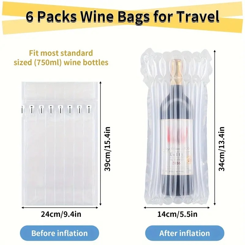 Vyno oro kolonų maišelis, atsparus kritimui ir smūgiams, 7 kolonų dizainas, PE+nylon, 6 vienetų rinkinys