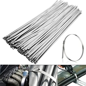 Nerūdijančio plieno 304 kabelių diržai su savispaudimu, plotis 4,6 mm, storis 0,25 mm, ilgiai 150–300 mm, vamzdžių tvirtinimui