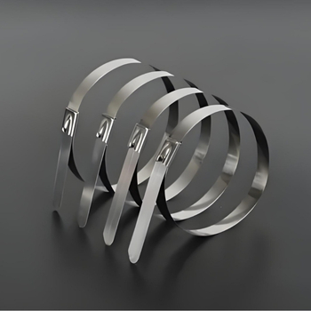 Nerūdijančio plieno 304 kabelių diržai su savispaudimu, plotis 4,6 mm, storis 0,25 mm, ilgiai 150–300 mm, vamzdžių tvirtinimui