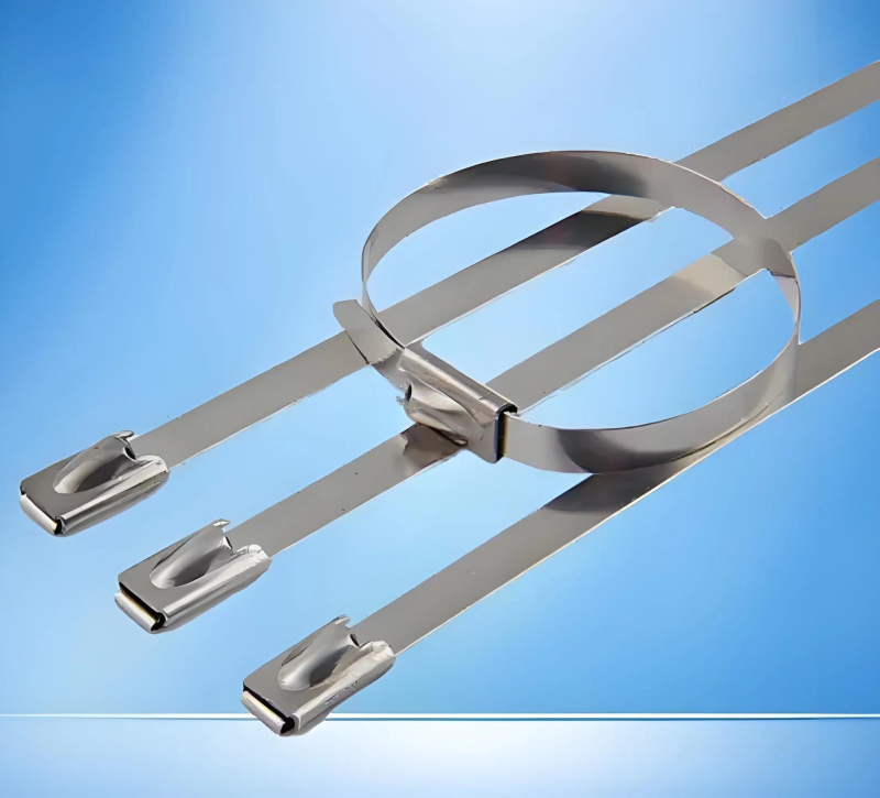 Nerūdijančio plieno 304 kabelių diržai su savispaudimu, plotis 4,6 mm, storis 0,25 mm, ilgiai 150–300 mm, vamzdžių tvirtinimui