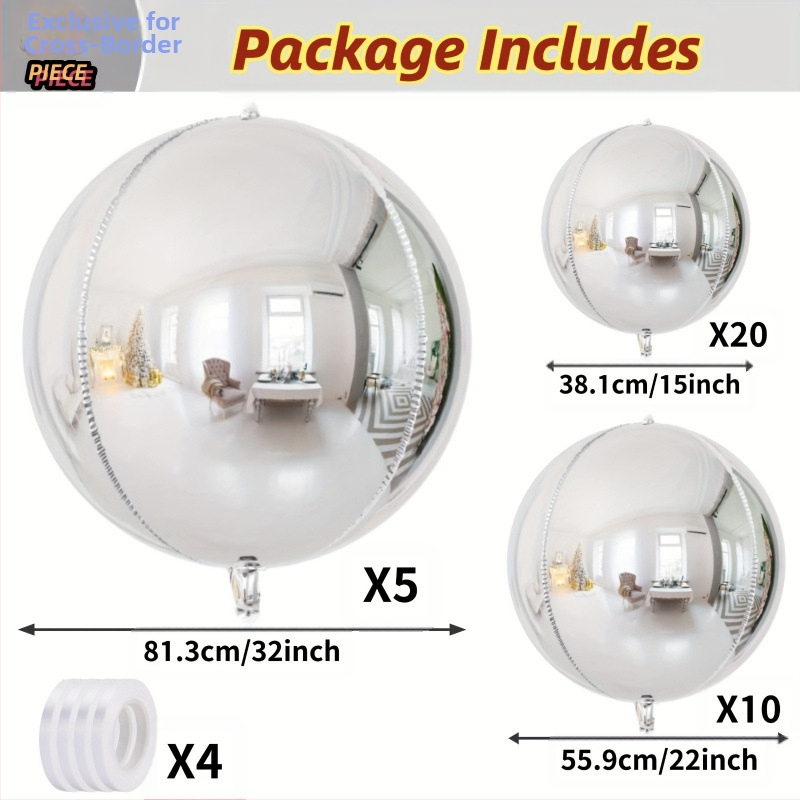 Балони, 39 броя, 4D, кръгли, от алуминиево фолио