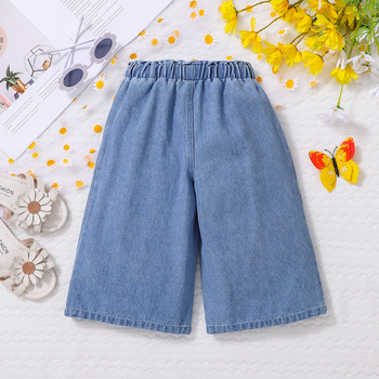 Κορίτσια denim σορτς, ψηλή μέση, ελαστική μέση, 90% βαμβάκι, μονόχρωμα, για ηλικίες 3–8 ετών, καλοκαίρι