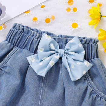 Κορίτσια denim σορτς, ψηλή μέση, ελαστική μέση, 90% βαμβάκι, μονόχρωμα, για ηλικίες 3–8 ετών, καλοκαίρι