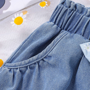 Κορίτσια denim σορτς, ψηλή μέση, ελαστική μέση, 90% βαμβάκι, μονόχρωμα, για ηλικίες 3–8 ετών, καλοκαίρι