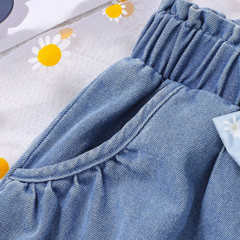 Κορίτσια denim σορτς, ψηλή μέση, ελαστική μέση, 90% βαμβάκι, μονόχρωμα, για ηλικίες 3–8 ετών, καλοκαίρι