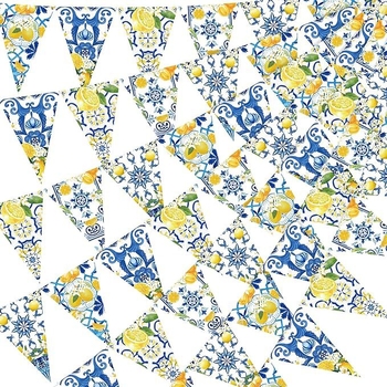 Banner triunghiular cu motiv de lămâie, steaguri din hârtie, imprimare în 4 culori, imprimare de logo disponibilă, fără suport de steag, potrivit pentru Halloween și Crăciun