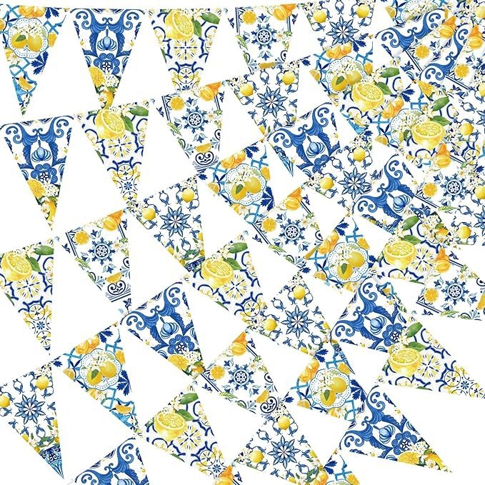 Banner triunghiular cu motiv de lămâie, steaguri din hârtie, imprimare în 4 culori, imprimare de logo disponibilă, fără suport de steag, potrivit pentru Halloween și Crăciun