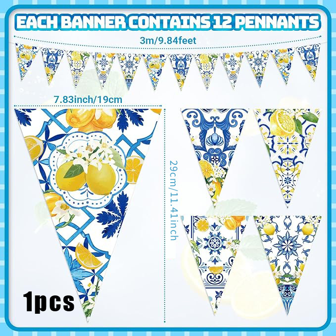 Banner triunghiular cu motiv de lămâie, steaguri din hârtie, imprimare în 4 culori, imprimare de logo disponibilă, fără suport de steag, potrivit pentru Halloween și Crăciun
