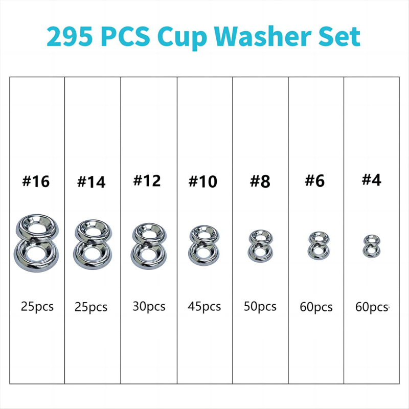 Шайби с конусовидна глава, полирани, 304 неръждаема стомана, DIN 988, клас A, 295 бр.