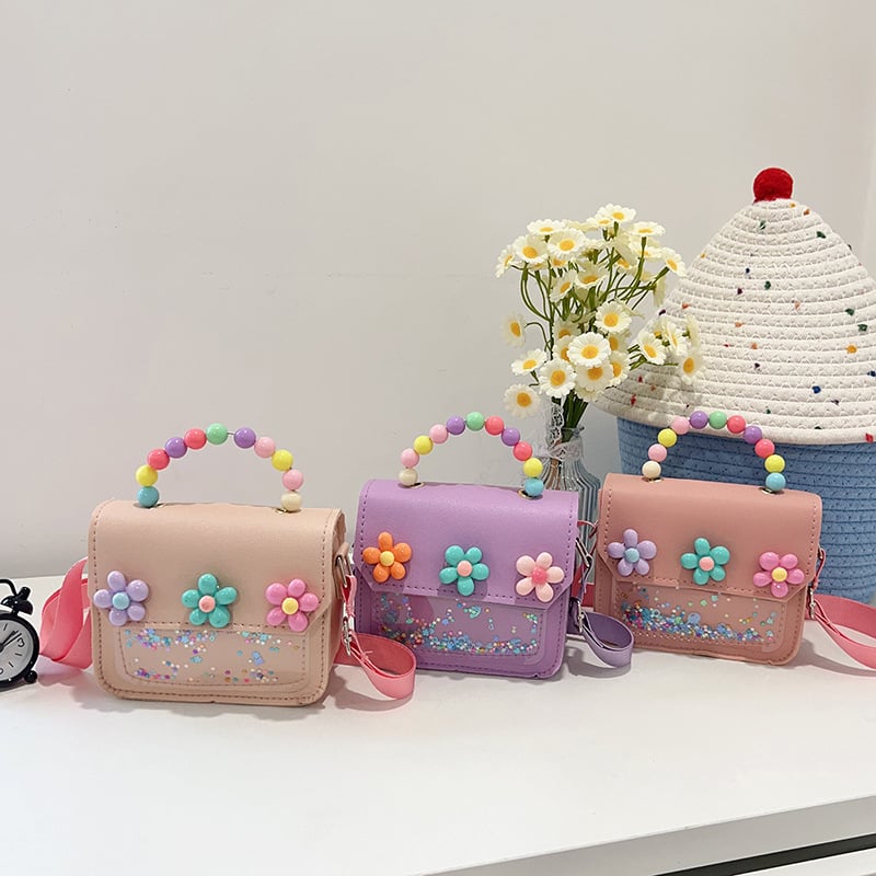 Κοριτσίστικη τσάντα crossbody για παιδάκια δημοτικού — PU υλικό, αδιάβροχο, σχέδιο με λουλουδάτο μοτίβο, επένδυση από πολυεστέρα