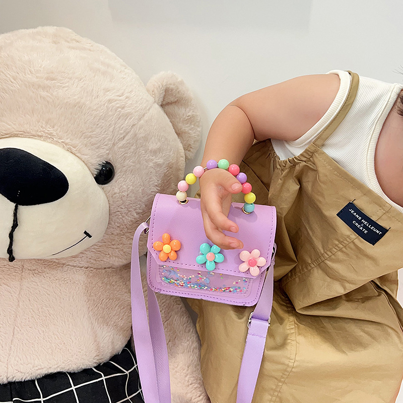 Детска кръстосана чанта за момичета — PU материал, водоустойчива, дизайн за намаляване на натоварването, флорална шарка, подплата от полиестер