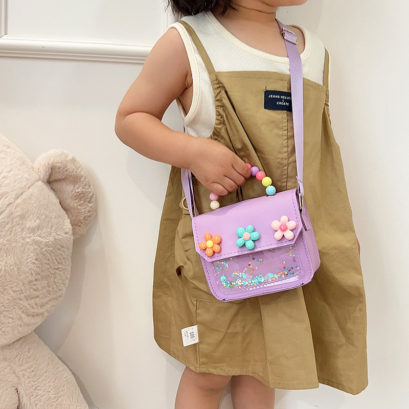 Детска кръстосана чанта за момичета — PU материал, водоустойчива, дизайн за намаляване на натоварването, флорална шарка, подплата от полиестер