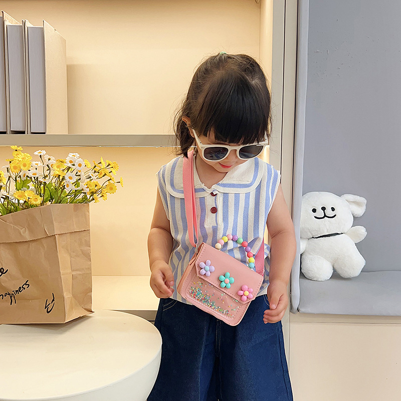 Детска кръстосана чанта за момичета — PU материал, водоустойчива, дизайн за намаляване на натоварването, флорална шарка, подплата от полиестер