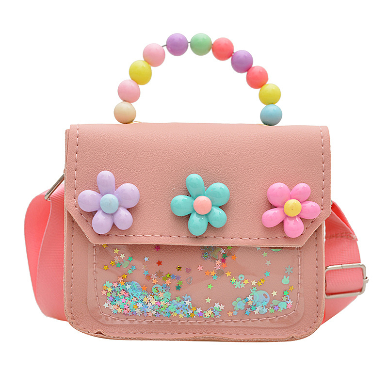 Детска кръстосана чанта за момичета — PU материал, водоустойчива, дизайн за намаляване на натоварването, флорална шарка, подплата от полиестер