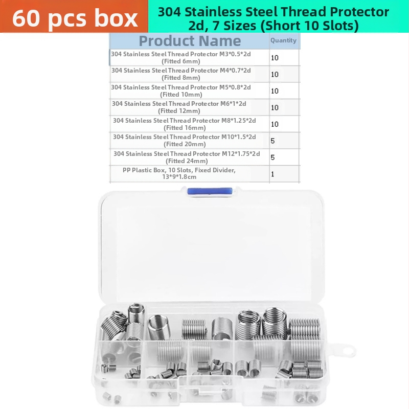 60 vienetų dėžutėje: nerūdijančiojo plieno sriegio įvyniojimai remontui, M3–M12