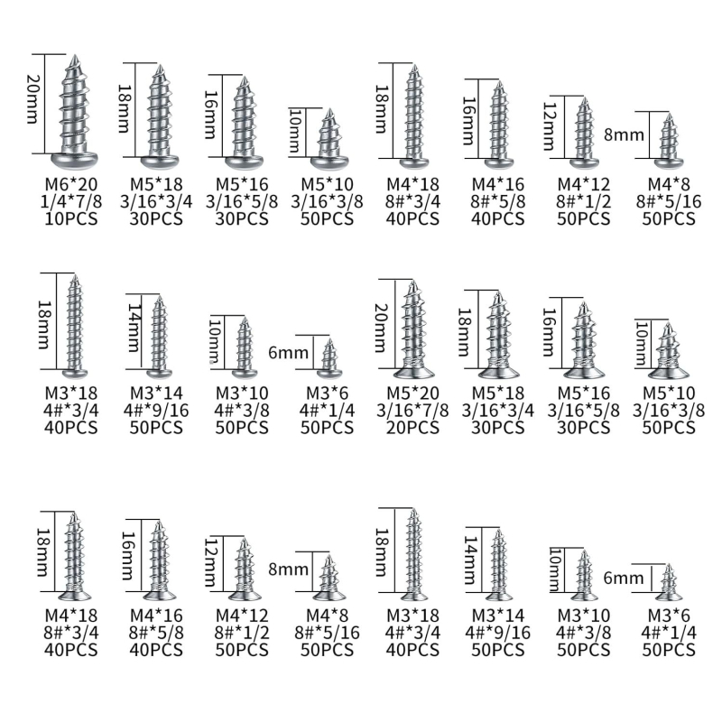 990 бр. самонарезни винтове с кръстосана глава и жлеб, 304 неръждаема стомана, GB845/GB846