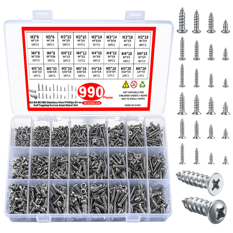 990 бр. самонарезни винтове с кръстосана глава и жлеб, 304 неръждаема стомана, GB845/GB846