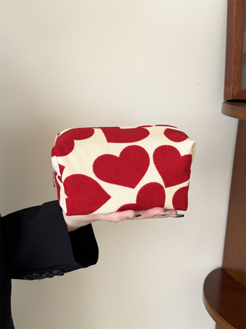 Corduroy medžiagos kosmetinė rankinė su geometriniu raštu, poliesterio pamušalas, miesto minimalistinis stilius kasdieniam naudojimui