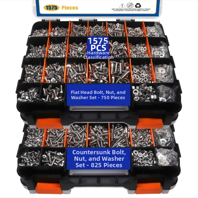 Комплект болтове: кръст Phillips и плоска глава, 1575 бр., 304 неръждаема стомана, GB стандарт, A2-70