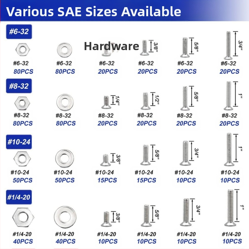 Комплект болтове: кръст Phillips и плоска глава, 1575 бр., 304 неръждаема стомана, GB стандарт, A2-70