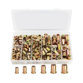 Junjie галванизирана въглеродна стомана: комплект от гайки с плоска глава за резба rivnut, 160 бр., в кутия