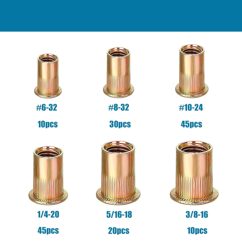Junjie галванизирана въглеродна стомана: комплект от гайки с плоска глава за резба rivnut, 160 бр., в кутия