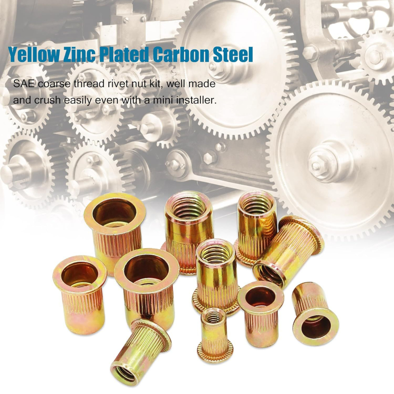 Junjie галванизирана въглеродна стомана: комплект от гайки с плоска глава за резба rivnut, 160 бр., в кутия