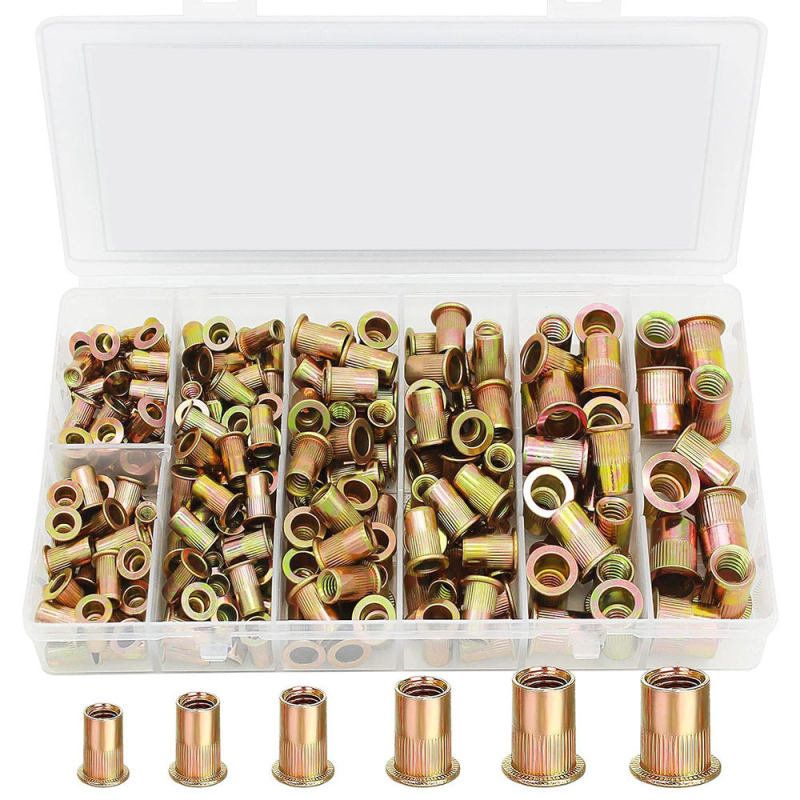 Junjie галванизирана въглеродна стомана: комплект от гайки с плоска глава за резба rivnut, 160 бр., в кутия