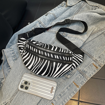 PU crossbody krepšys su zebro raštu, užtrauktukas, vidinė kišenė su užtrauktuku, poliesterio pamušalas, 2025 m. pavasaris